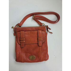 Vintage Fossil Crossbody Purse Red Leather Brass Skeleton Key Charm Shoulder Bag
